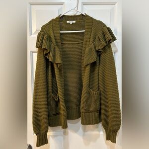 Madewell Olive Green Ruffle Cardigan